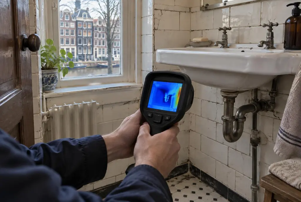 Lekdetectie Baarn – badkamer met oude leidingen achter de tegels