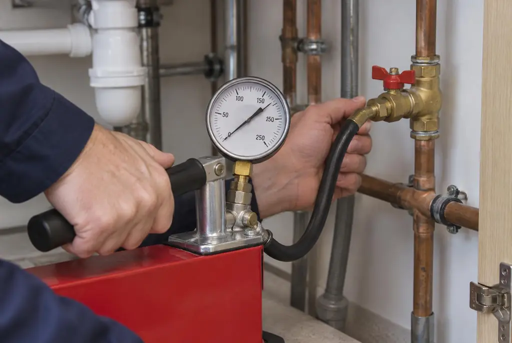 Lekdetectie Baarn – druktest op een waterleiding met een manometer