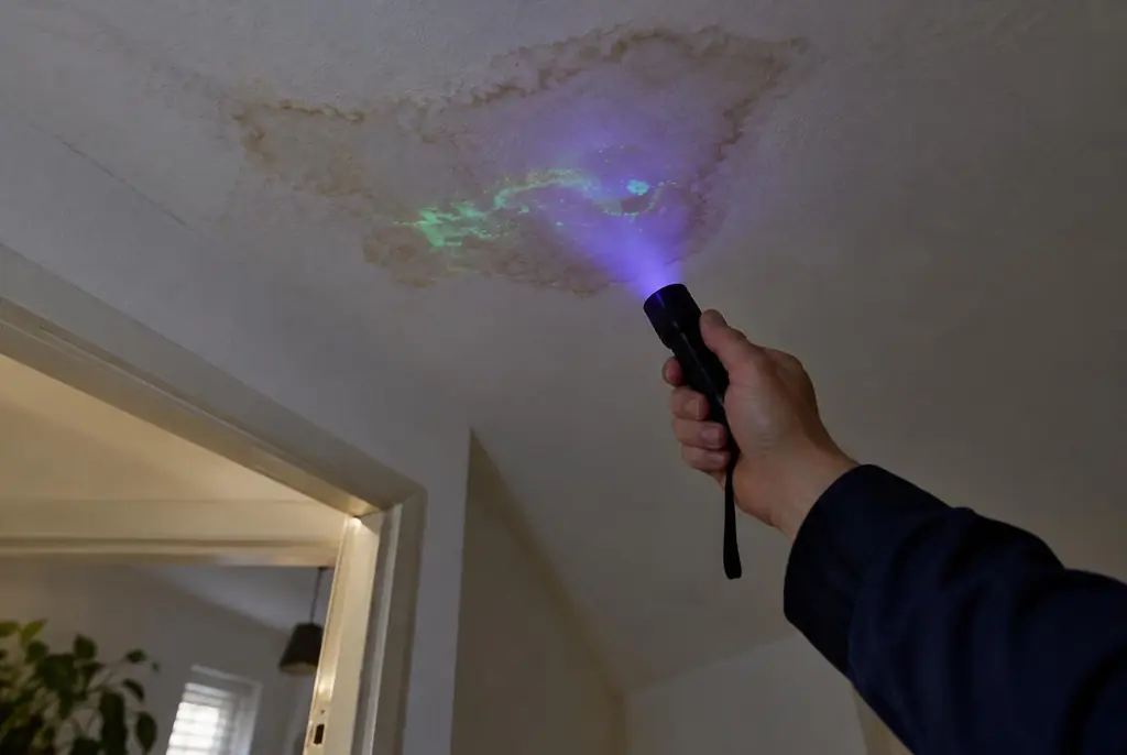 Lekdetectie Baarn – kleurstof controleren op het plafond met uv-licht