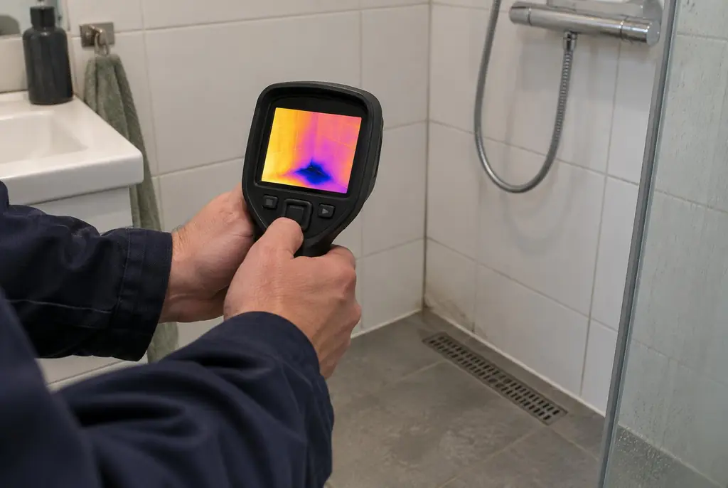 Lekdetectie Baarn – lekdetectiespecialist met warmtebeeldcamera in een badkamer